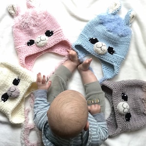 Llama Winter Hat Handmade, Cotton or Wool Knit Hat with Ears, Soft Baby to Adult Beanie, Animal Winter Cap, Fluffy Knit Hat for Cold Days