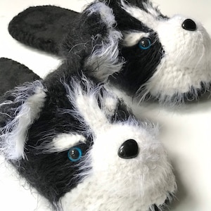 Pantuflas de perro husky para adultos: acogedoras zapatillas de peluche, regalo hecho a mano para amantes de los perros.