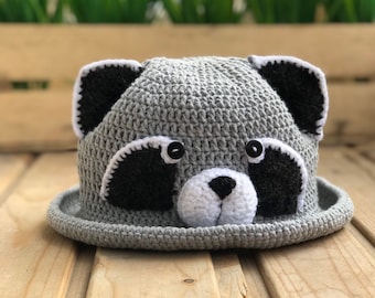 Czapka z szopem dla dzieci, czapka ze zwierzątkiem, czapka przeciwsłoneczna dla niemowląt, czapka dla maluchów, ręcznie robiony bawełniany kapelusz letni