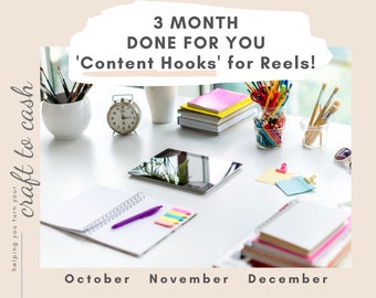 3 Month Printable DONE FOR YOU Content Hooks for Instagram Reels, Printable Content Planning, Small Business Content Planner, Canva