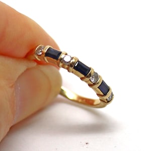 2mm 14K Sapphire Diamond Ring September Birthday Gift For Her Size 7.5, Stackable Diamond Ring, Anniversary Ring, Sapphire Diamond Band