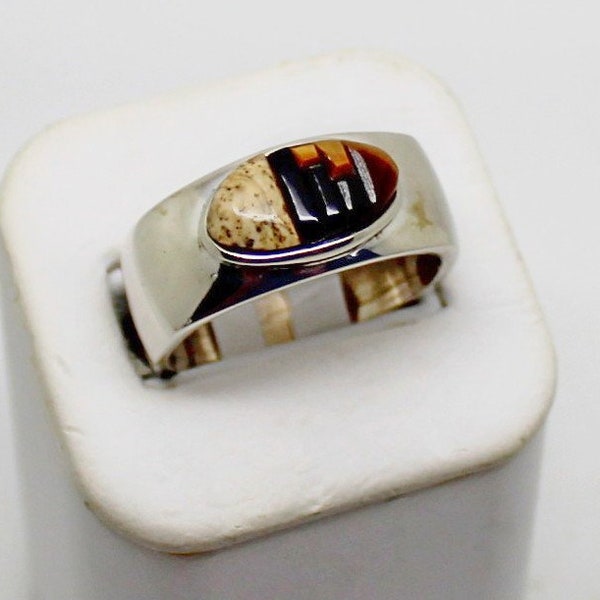 Navajo mans Ring Tiger Eye Onyx Cobblestone Inlay Size 12 Sterling Silver