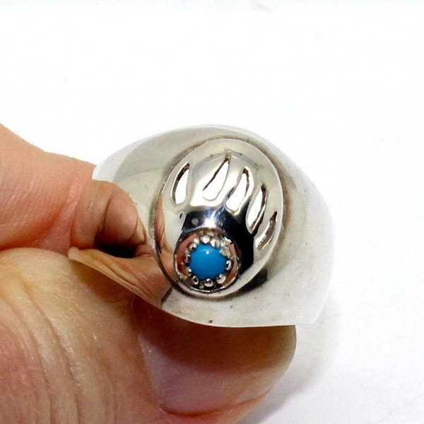 Patte d'Ours Turquoise Mans Bague Argent Massif Différentes Tailles