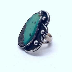 Vintage Boulder Turquoise Navajo Ring Size 5 Sterling 925