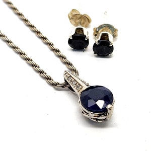 Silver Sapphire Earrings and Necklace Set, September Birthstone Jewelry, September Birthday Gift, Silver Sapphire Necklace Set Gift For Her