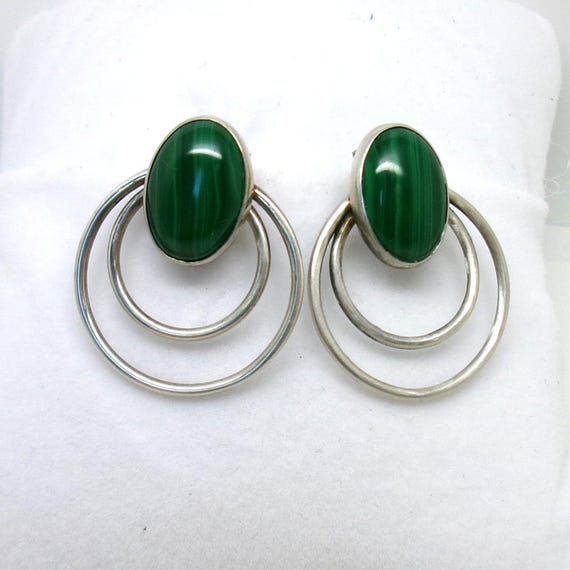 Modern Malachite Earrings - Silver Malachite Jewelry - Green Gemstone Earrings