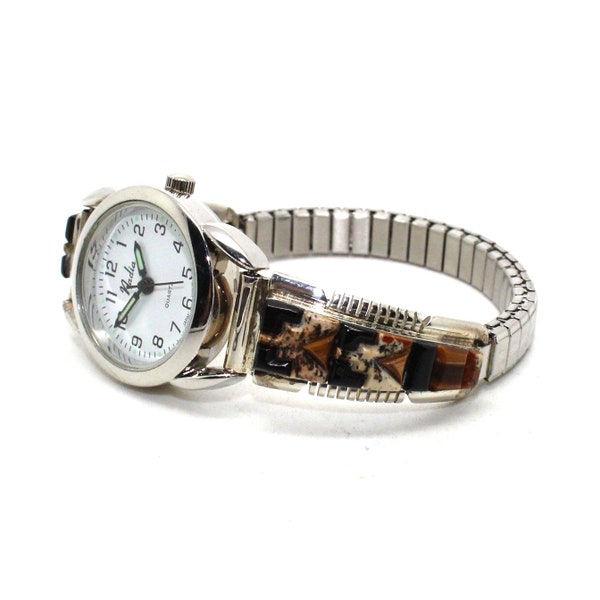 Tiger's Eye Inlaid Navajo Watch Tiger Eye Lady's Sterling Silver Watch, Woman's Silver Watch, Gemstone watch