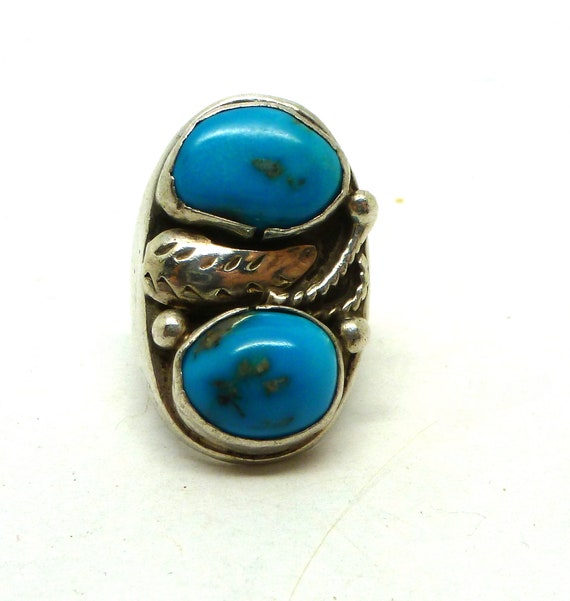 Vintage Mans Turquoise Ring Handmade Navajo Style 