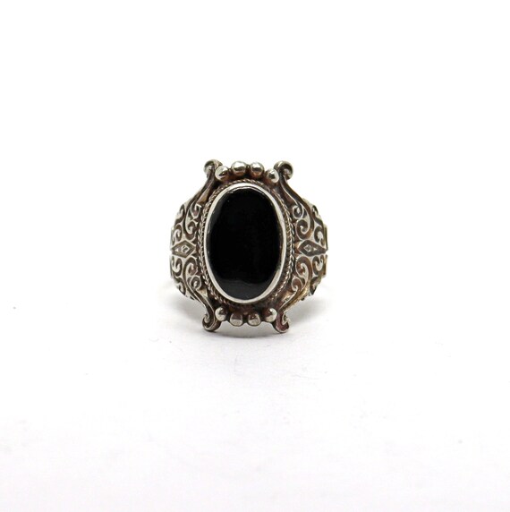 Black Onyx Ring Sterling Silver Size 9.5 Forefing… - image 3