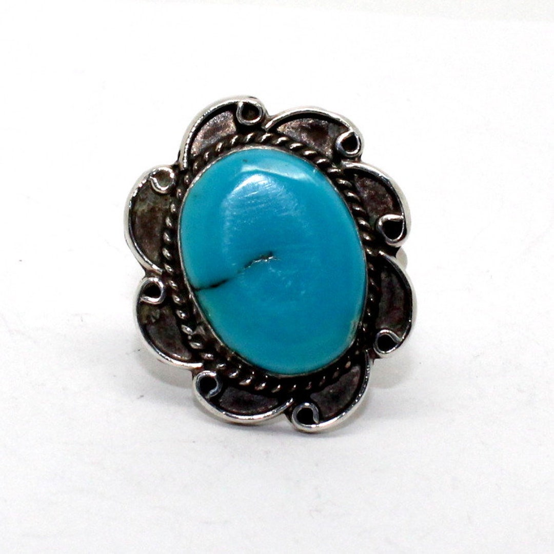 Vintage Navajo Turquoise Ring Size 7 Sterling 925 Old Navajo Silver ...