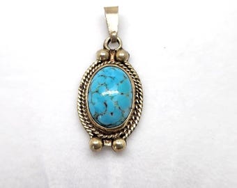Spiderweb Turquoise Sterling Silver Pendant - Southwest Mexico Silver Jewelry