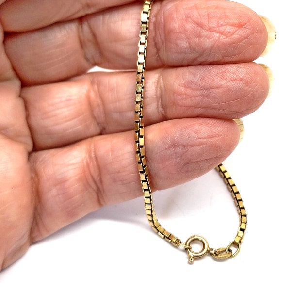 14K Solid Gold Box Chain Bracelet 2mm Gold Bracelet Gift For Her Birthday Gold Jewelry 14K Yellow Gold Bracelet 7" Italian Gold Minimalist
