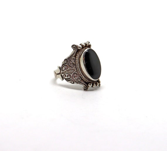 Black Onyx Ring Sterling Silver Size 9.5 Forefing… - image 1