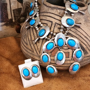 Navajo Turquoise Squash Blossom Necklace Set Ella Peters Authentic Turquoise, Vintage Turquoise, Navajo Necklace Sleeping Beauty Turquoise