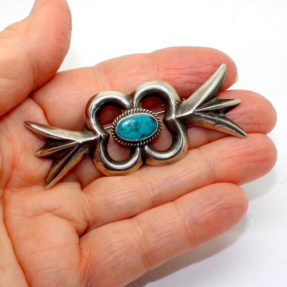 Old Pawn Navajo Sand Cast Turquoise Brooch - image 2