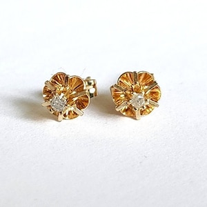 Tiny 14k Diamond Stud Earrings, Diamond Flower Studs, 14K Gold Dainty Earrings, Micro Diamond Earrings, Birthday Gift, Earrings Gift For Mom