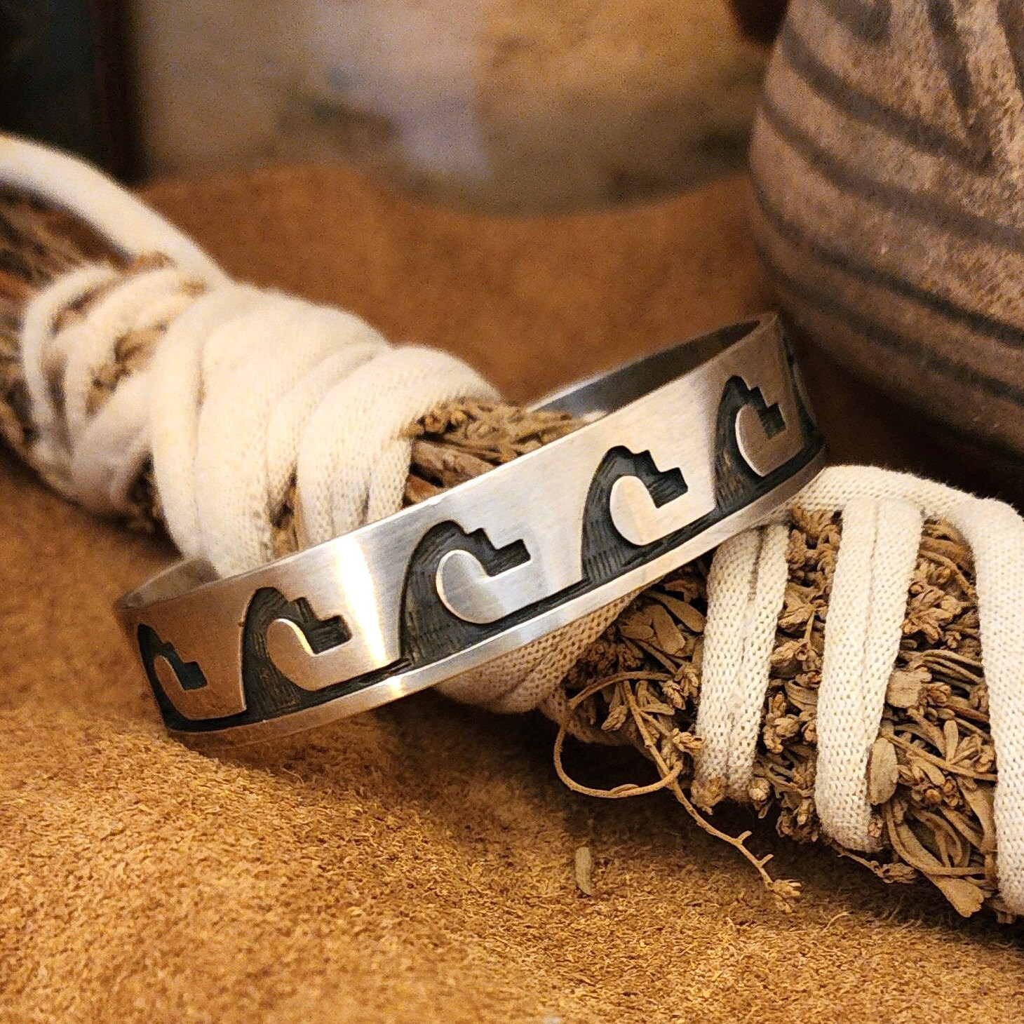 Earlier More Rare Native American Hopi Vintage Sterling Silver Water Wave Bracelet Earlier More Rare Native American Hopi Vintage Sterling Silver Water Wave Bracelet