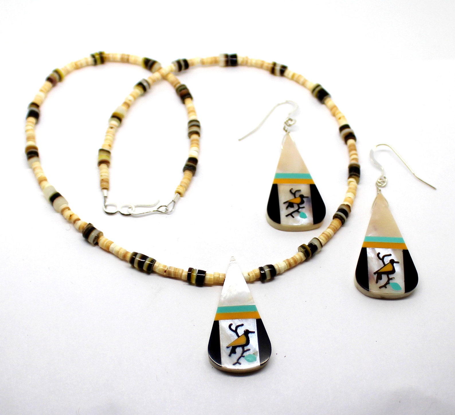 Zuni Style Necklace Earring Set Intarsia Inlay With Shell Etsy