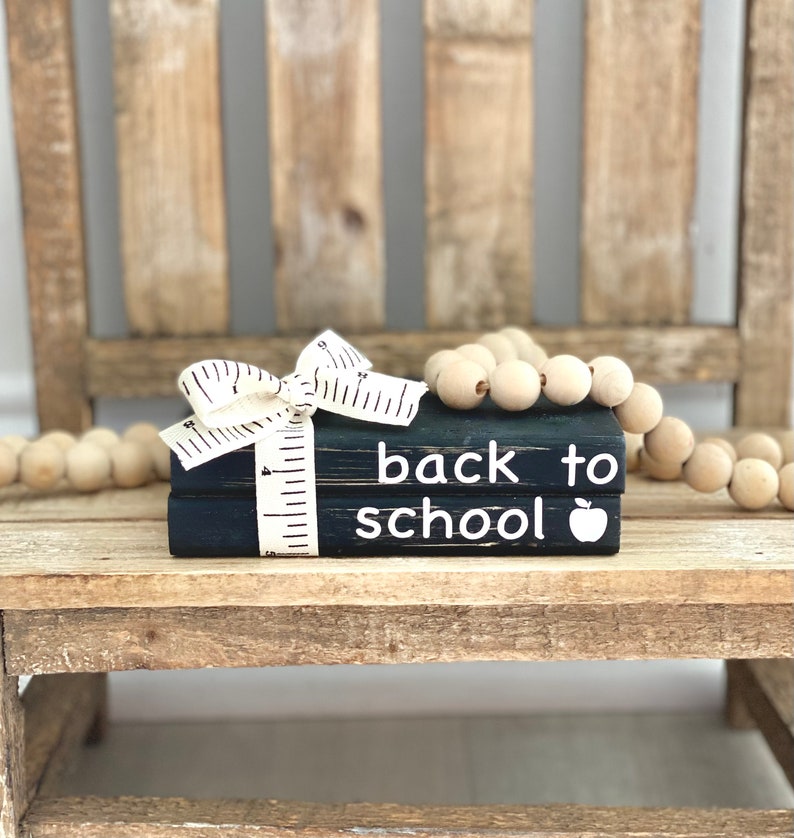 Back to school Tiered Tray Decor//Farmhouse mini wooden book image 0