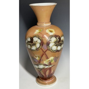 12” Rare Finely Painted Victorian Bristol Enamelled Milk Glass Vase