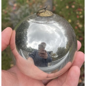 3 1/4&quot; Antique 19th C German Mercury Glass Silver KUGEL Christmas Tree Ornament