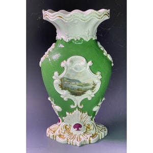 Antique 18th - 19th C. Germany Dresden Porcelain Pillnitz Castle Green Vase