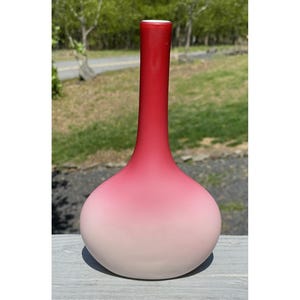 Antique Victorian Satin Peachblow Pink & White Cased Glass Bottle Vase 19th C.