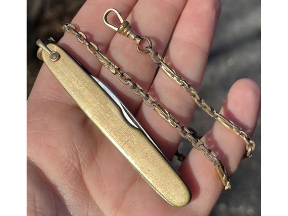 Antique Gold Fill Pocket Watch Fob Pen Knife 14k … - image 1