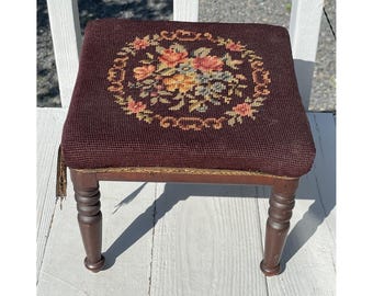 アンティーク ビクトリア朝 刺繍 木製 フットスツール スツール 19 世紀 家具