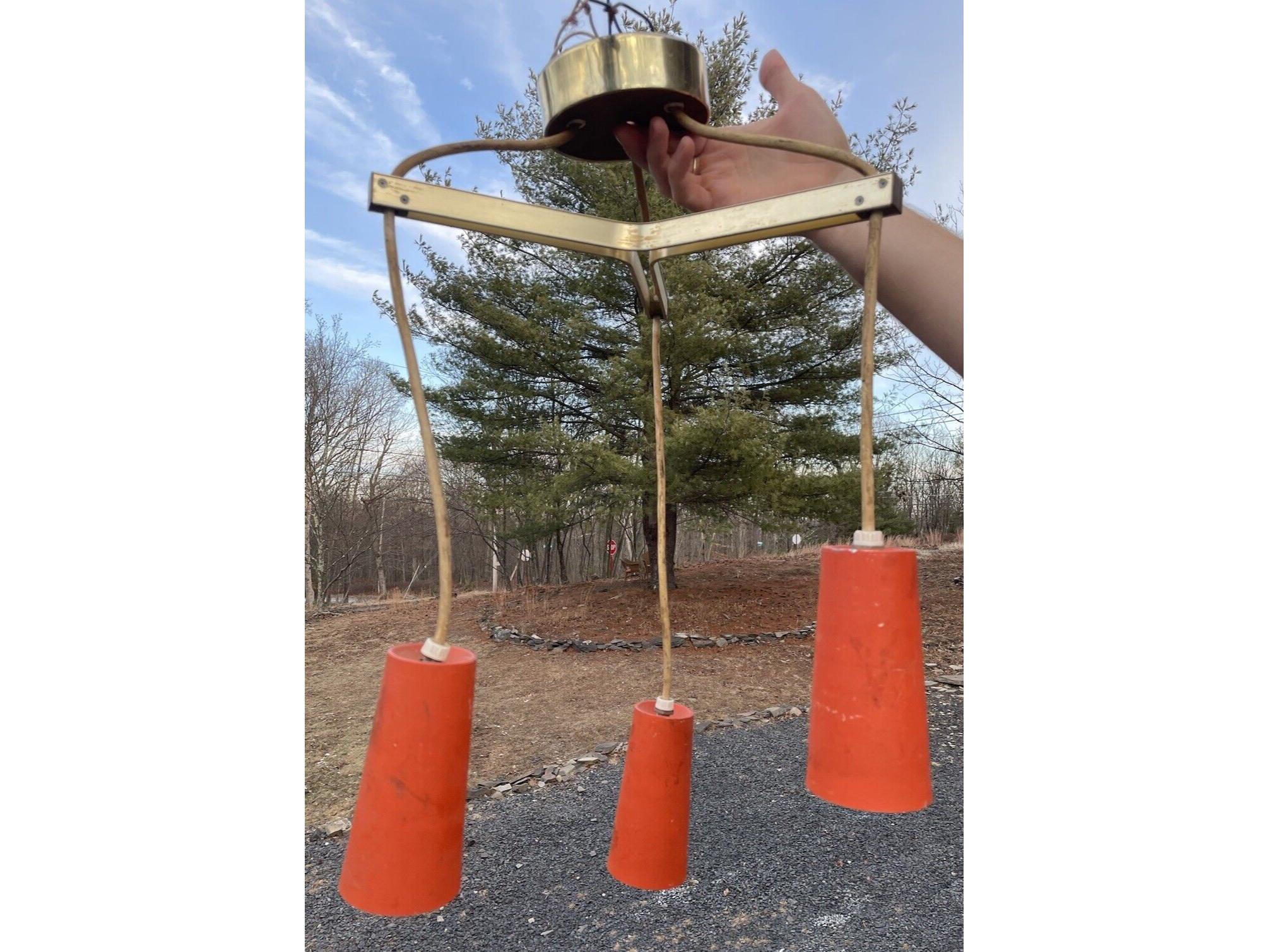 Mid-century Retro Orange Aluminum Three Pendant Lamp Lighting 60's