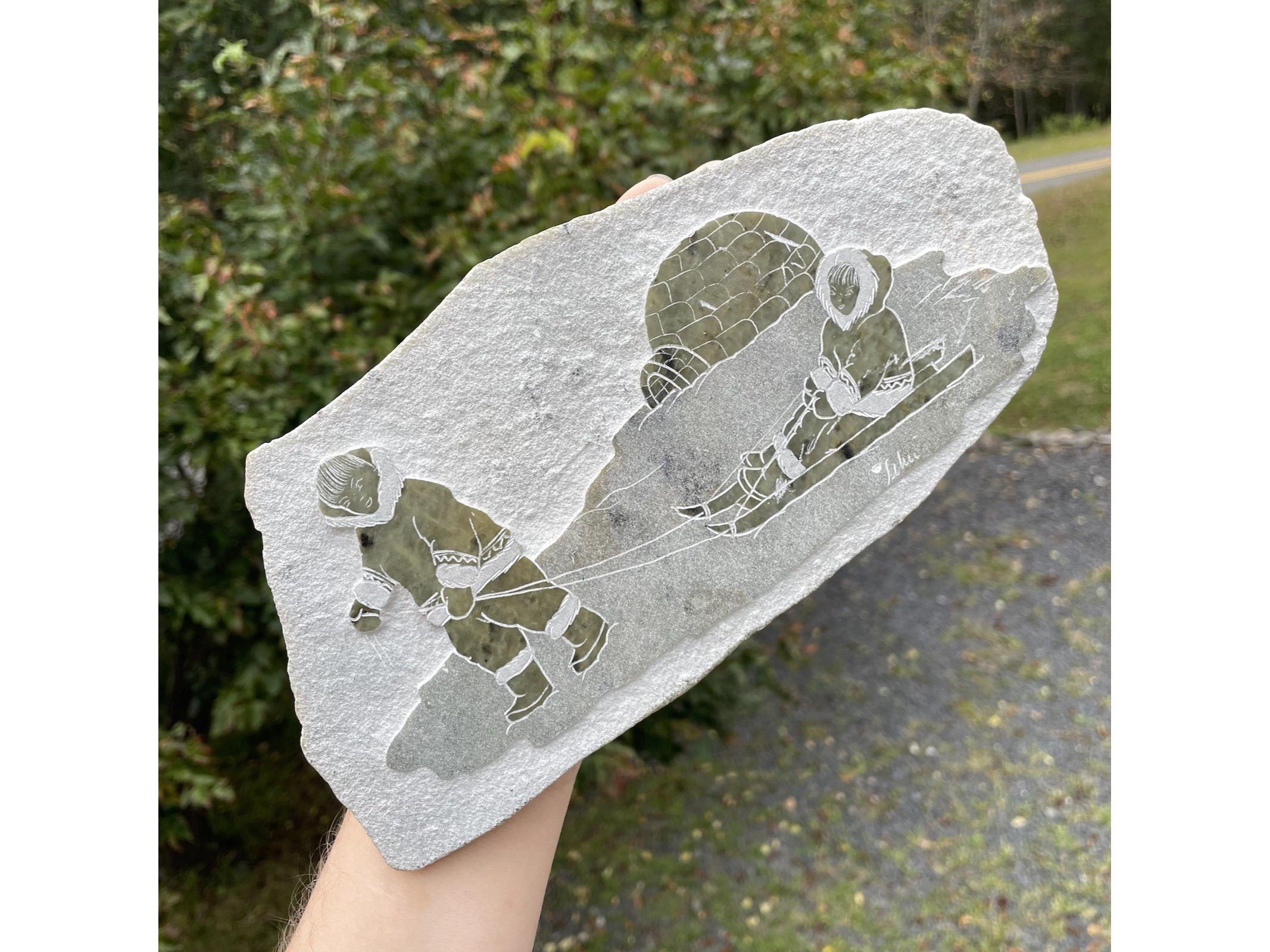 Vintage Hand Carved Soapstone Inuit Native Art Wall Plaque Artisan