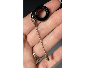 Vintage 20th C. Black 'Amethyst' Glass Serpent Snake Tie Stick Pin Gentlemen's