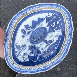 Antique 19th C. Qing Dynasty Chinese Blue White Porcelain Canton Tureen Dish