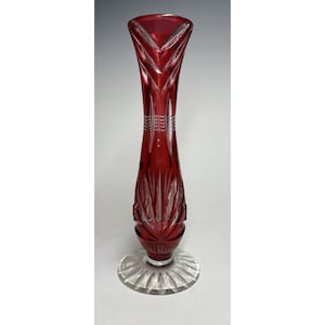 Vintage / Antique Ruby Cranberry Red Cut to Clear Footed Crystal Posy Bud Vase