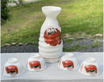 Pair of Vintage Kikkoman Wine Sake Decanters/cups, Kokeshi Dolls