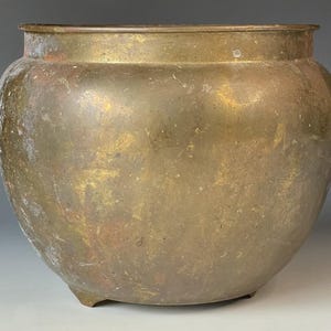 Vintage 20th C. Brass Jardiniere Planter Asian Tripod Vessel Chinese / Korean