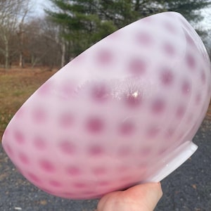RARE 14&quot; Vintage Glass Cranberry White Quilted Thumbprint Library Lamp Shade