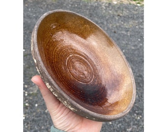 Assiette à tarte antique Redware 8-1/4" poterie rustique des années 1800, ustensiles de cuisson 19e C