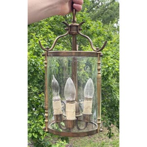 Antieke art-deco regency glazen cilinder en messing hanglamp kroonluchterverlichting
