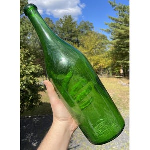 LARGE Antique 19th C. Emerald Green Blob Top Applied Glass Bottle Victorian Art