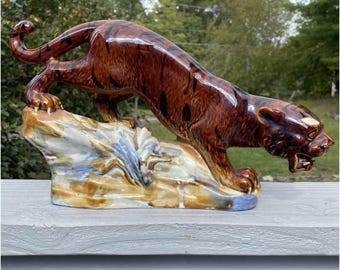Vintage Mid-century Ceramic Tiger Family – Mama Tiger With Cubs on