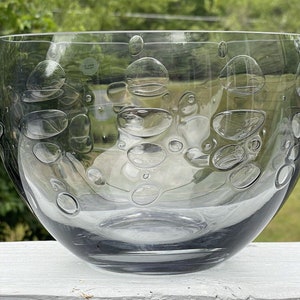 Vintage - Modern Smoky Grey Crystal Poland Bubble Bowl Key Dish Centerpiece