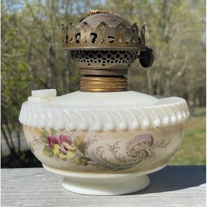 Antique White Pressed Glass Oil Lamp Solar Edwardian / Late Victorian Lighting