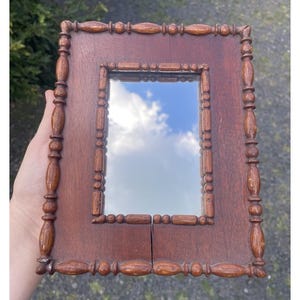 Antique Wooden Frame Victorian / Edwardian Turned Mirror Dovetailed Decor