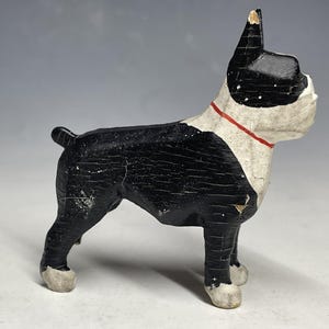 Antique 1920&#39;s Putz Erzgebirge German Handmade Wood Stick Leg Dog Carving Folk