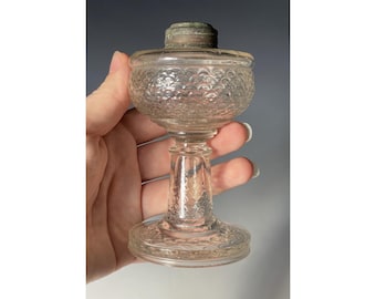 Antique 19th C. Victorian Pressed Glass Fish Scales Miniature Oil Lamp