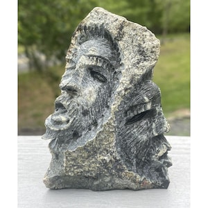 Vintage Inuit Taloyoak Three Face Stone Carving Putuguk Ashevak Native Art
