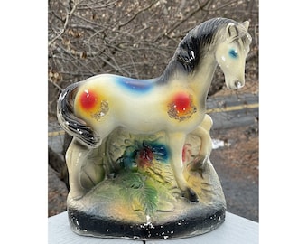 Vintage Early 20th C. Carnival Chalkware Prize Horse Glitter Painted Sculpture