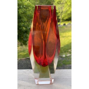 Mid-Century Modern Ruby Orange Sommerso Glass Vase Murano Mandruzzato Italy