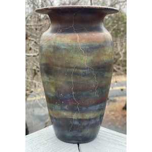 7.25&quot; Vintage 20th C. Raku Iridescent Glazed Pottery Ceramic Vase Ramer Art